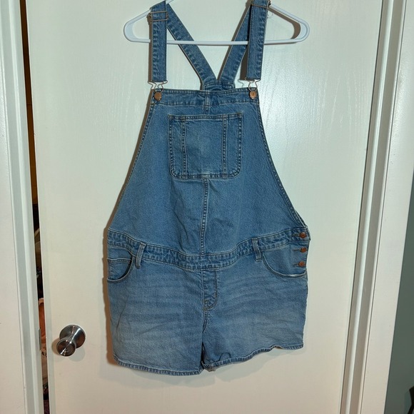 Isabel Maternity Denim Overalls Shortall Romper Light Wash Size 14 Women's - Picture 1 of 4